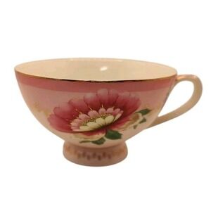 Grace Teaware Teacup Pink Blue Floral Cup Gold Trim Footed Bone China Six Ounces